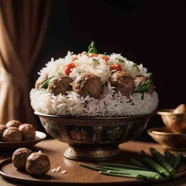 Ароматный рис с овощами и фрикадельками
